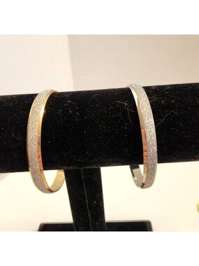 Elegant Gold & Silver Toned Glitter Bangle Bracelets Set Of 2 Sparkling Finish